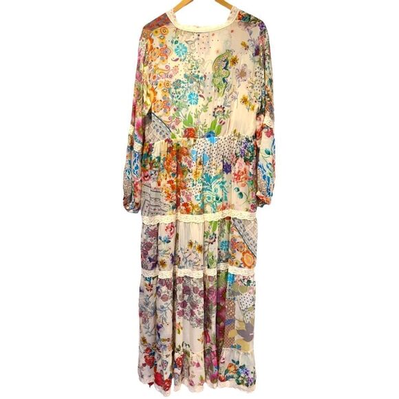 Johnny Was "Milana" Tiered Floral-print Maxi Dress/Duster with Lace Trim | L - Picture 5 of 15